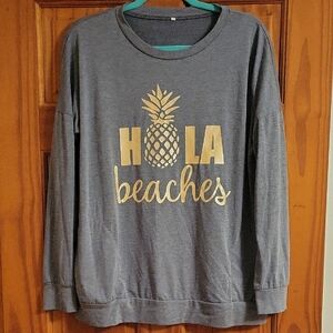 "Hola Beaches" Long Sleeve Top with Gold Print